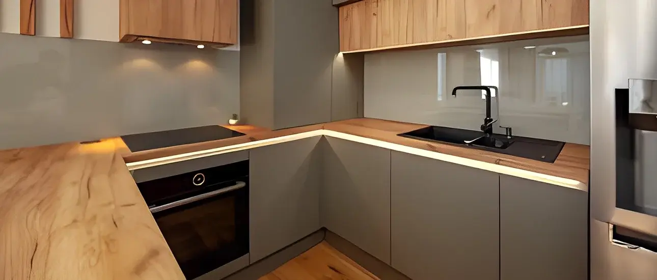 Efficient U-shaped kitchen design maximizes functionality.